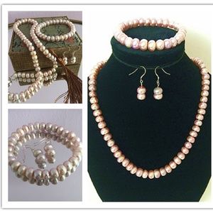 New 9mm Purple Pearl Necklace  Bracelet Earing Set